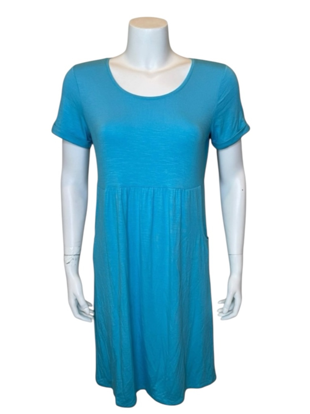 J Jill Shift Dress XS Short Sleeve Scoop Babydoll Empire Waist Aqua Blue